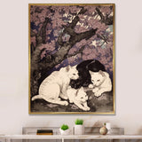 White Cats And Black Cat Sleeping Under Tree - Cat Living Room Wall Art