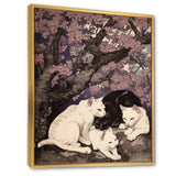 White Cats And Black Cat Sleeping Under Tree - Cat Living Room Wall Art