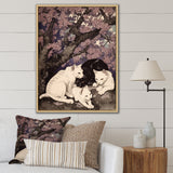 White Cats And Black Cat Sleeping Under Tree - Cat Living Room Wall Art