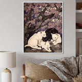 White Cats And Black Cat Sleeping Under Tree - Cat Living Room Wall Art