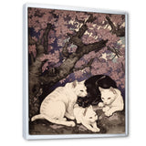 White Cats And Black Cat Sleeping Under Tree - Cat Living Room Wall Art