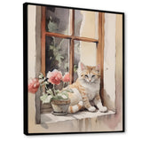 White Cat Sitting On Windowsill Watercolor - Cat Bedroom Wall Art