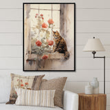 Brown Cat Sitting On Windowsill Watercolor - Cat Canvas Wall Art