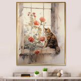 Brown Cat Sitting On Windowsill Watercolor - Cat Canvas Wall Art