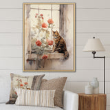 Brown Cat Sitting On Windowsill Watercolor - Cat Canvas Wall Art