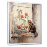 Brown Cat Sitting On Windowsill Watercolor - Cat Canvas Wall Art