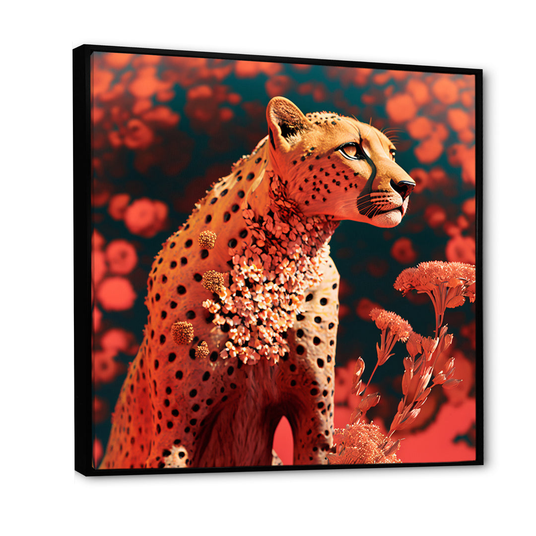 Pink Floral Cheetah - Orange Cheetah Wall Art