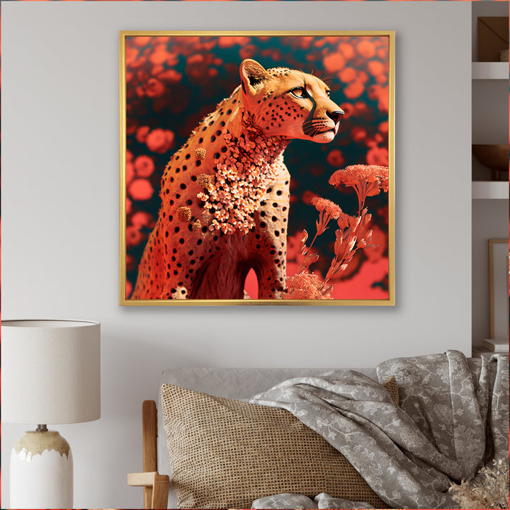 Pink Floral Cheetah - Orange Cheetah Wall Art