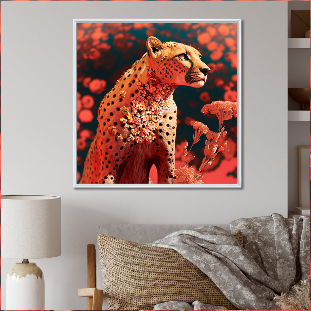 Pink Floral Cheetah - Orange Cheetah Wall Art