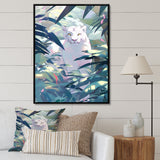 White Cougar In Tropical Jungle - Blue Leopard Wall Art