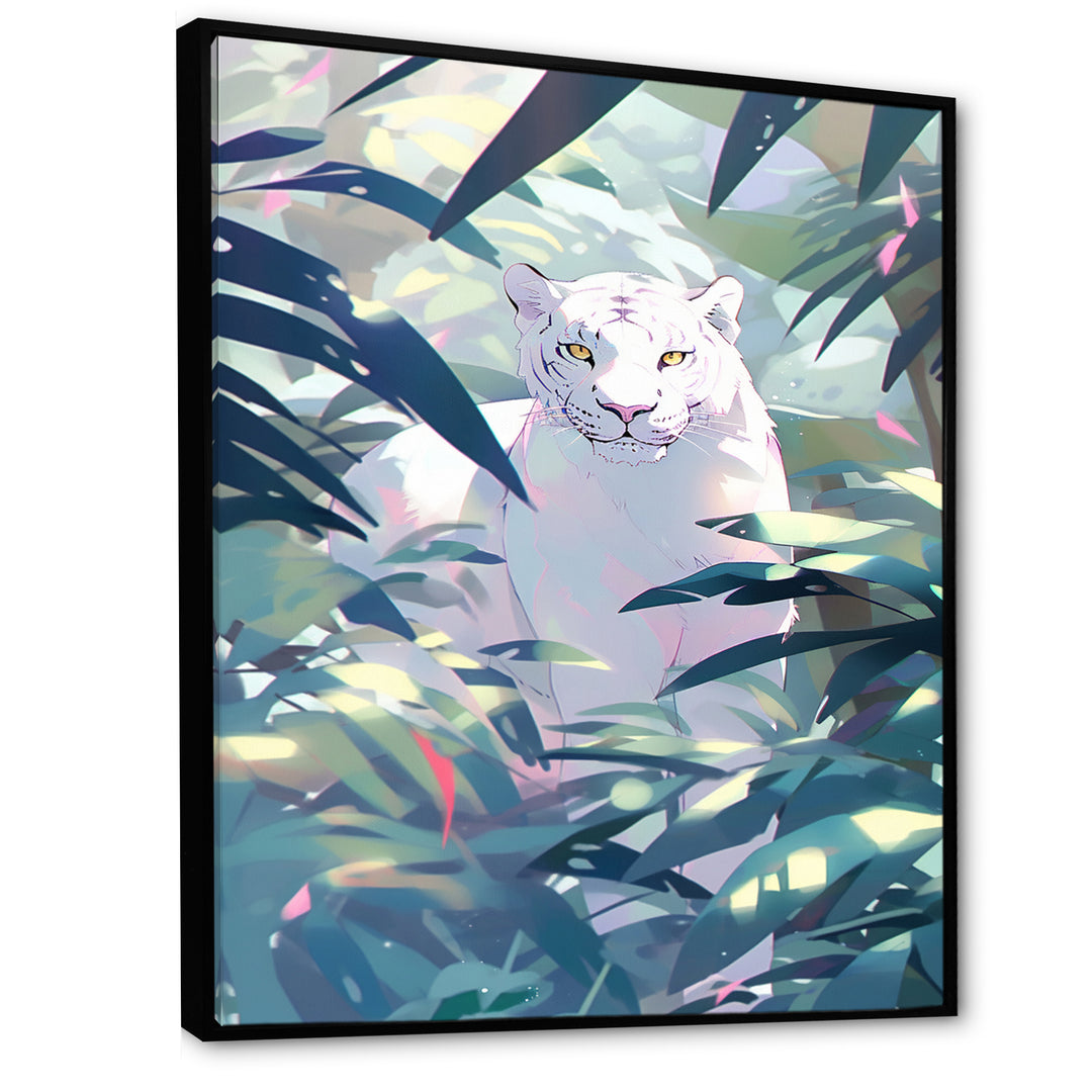White Cougar In Tropical Jungle - Blue Leopard Wall Art