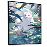 White Cougar In Tropical Jungle - Blue Leopard Wall Art