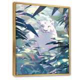 White Cougar In Tropical Jungle - Blue Leopard Wall Art