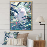 White Cougar In Tropical Jungle - Blue Leopard Wall Art