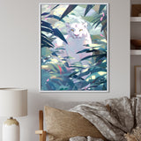White Cougar In Tropical Jungle - Blue Leopard Wall Art