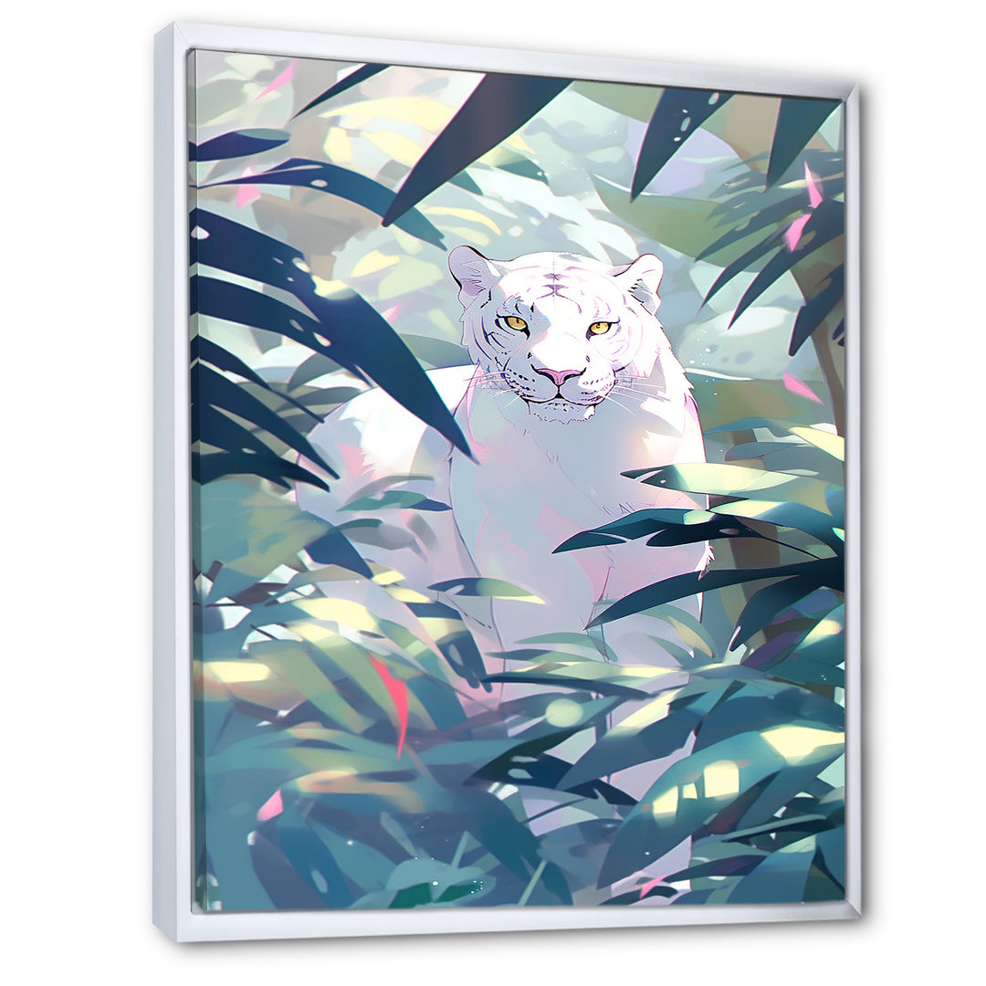 White Cougar In Tropical Jungle - Blue Leopard Wall Art