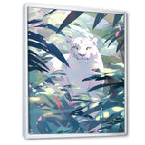 White Cougar In Tropical Jungle - Blue Leopard Wall Art