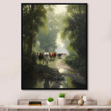 Cattle Cows Walking Near A Pond Rural Scene - Cow Large Canvas Wall Art