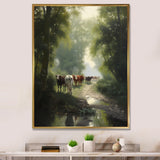 Cattle Cows Walking Near A Pond Rural Scene - Cow Large Canvas Wall Art