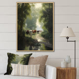 Cattle Cows Walking Near A Pond Rural Scene - Cow Large Canvas Wall Art