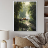 Cattle Cows Walking Near A Pond Rural Scene - Cow Large Canvas Wall Art