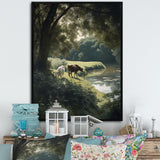 Cows Walking Near A Lake Rural Scene - Cow Living Room Wall Art