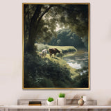 Cows Walking Near A Lake Rural Scene - Cow Living Room Wall Art