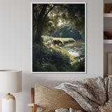 Cows Walking Near A Lake Rural Scene - Cow Living Room Wall Art