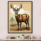 Majestic Deer Retro Illustration - Brown Deer Wall Art