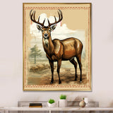 Majestic Deer Retro Illustration - Brown Deer Wall Art