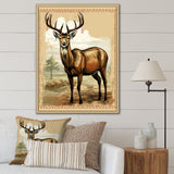 Majestic Deer Retro Illustration - Brown Deer Wall Art