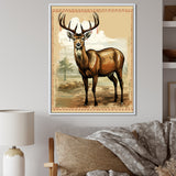 Majestic Deer Retro Illustration - Brown Deer Wall Art
