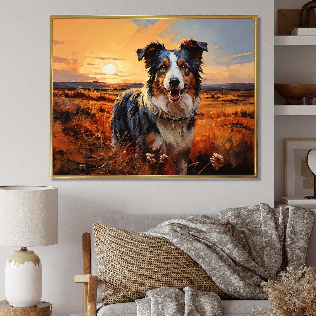 Border Collie Walking Under Golden Horizon - Dog Large Canvas Wall Art
