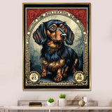 Retro Stamp Illustration Of Cute Dachshund - Dog Daschund Bedroom Wall Art