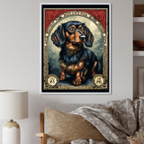Retro Stamp Illustration Of Cute Dachshund - Dog Daschund Bedroom Wall Art