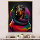 Cool Dachshund In Rainbow Designer Sweater - Dog Daschund Wall Art Prints