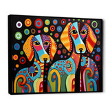 Portrait Of Two Dachshund Retro Geometric - Dog Daschund Framed Canvas Art