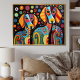 Portrait Of Two Dachshund Retro Geometric - Dog Daschund Framed Canvas Art
