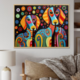 Portrait Of Two Dachshund Retro Geometric - Dog Daschund Framed Canvas Art