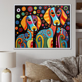 Portrait Of Two Dachshund Retro Geometric - Dog Daschund Framed Canvas Art