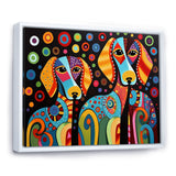 Portrait Of Two Dachshund Retro Geometric - Dog Daschund Framed Canvas Art