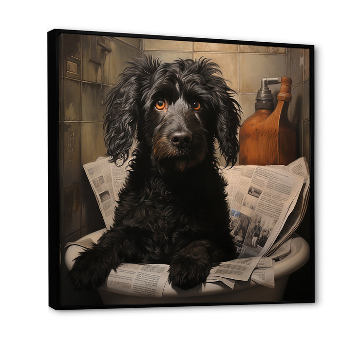 Dog Reading Newspaper On Toilet - Dog Wall Decor