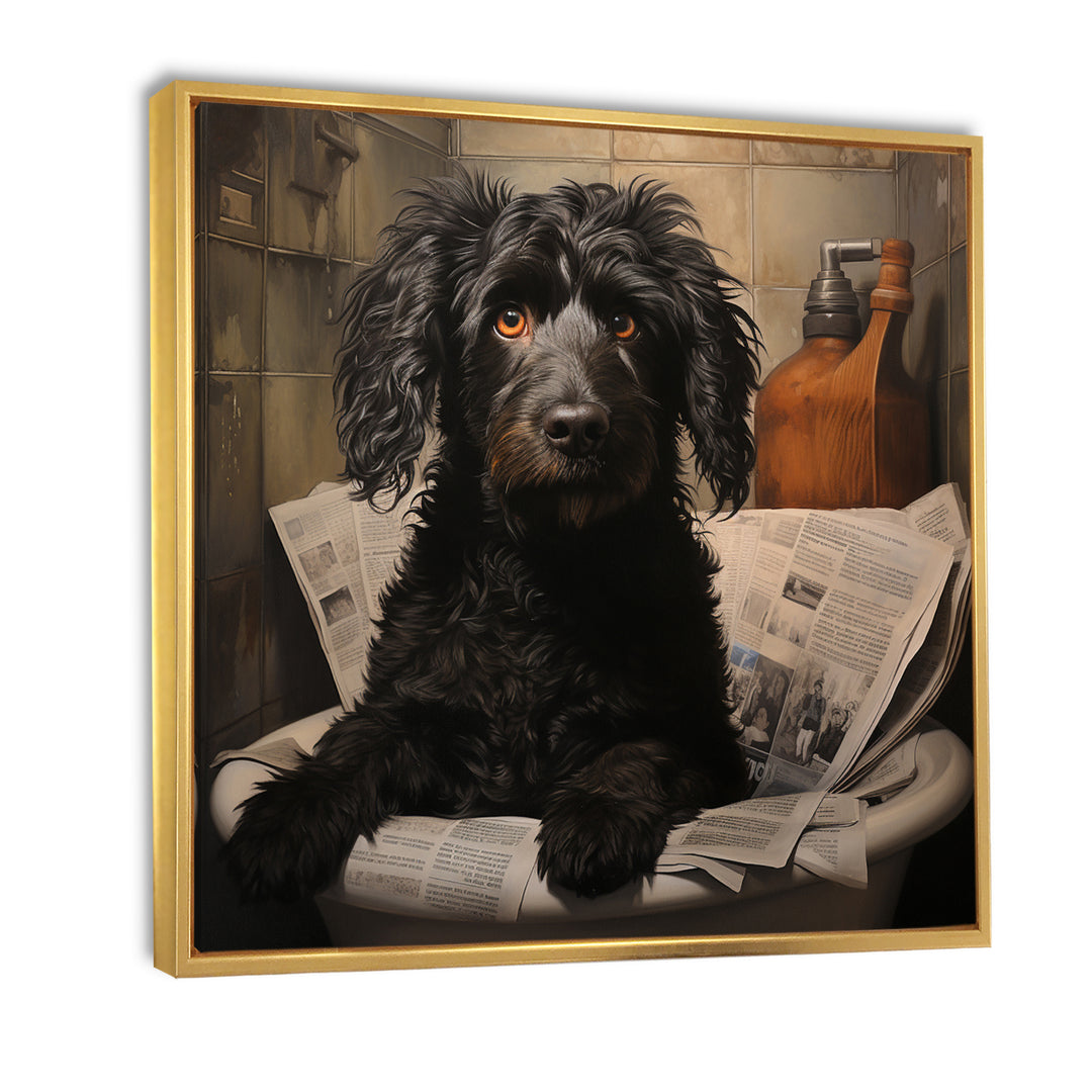 Dog Reading Newspaper On Toilet - Dog Wall Decor