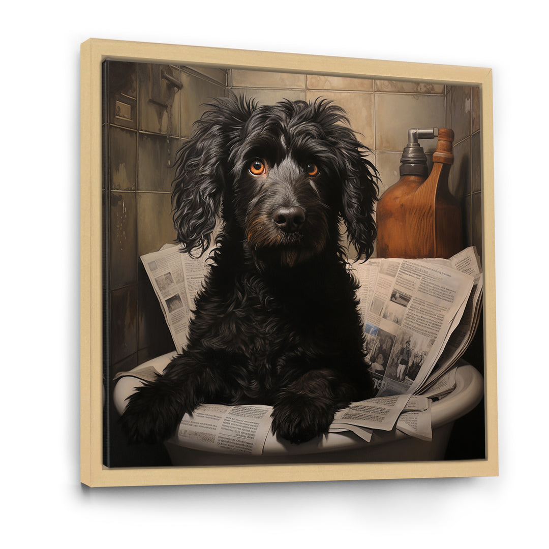 Dog Reading Newspaper On Toilet - Dog Wall Decor