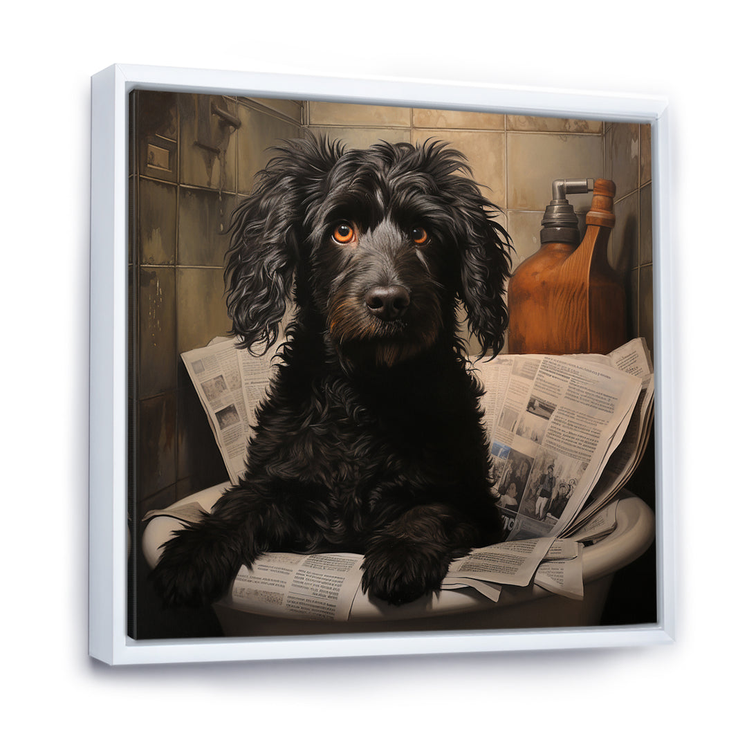 Dog Reading Newspaper On Toilet - Dog Wall Decor