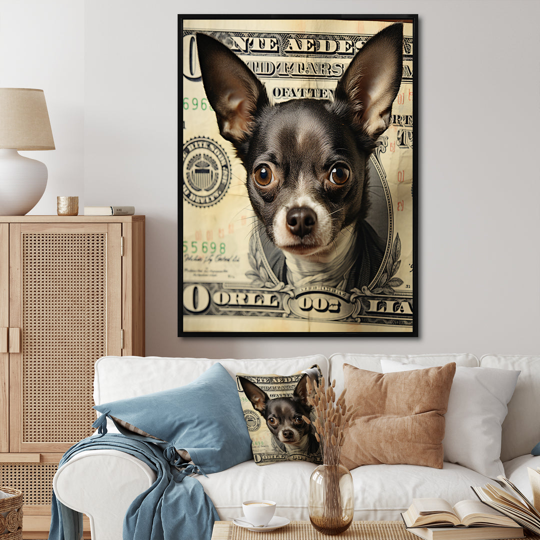 Little Dog On Dollar Bill - Black Dog Wall Art
