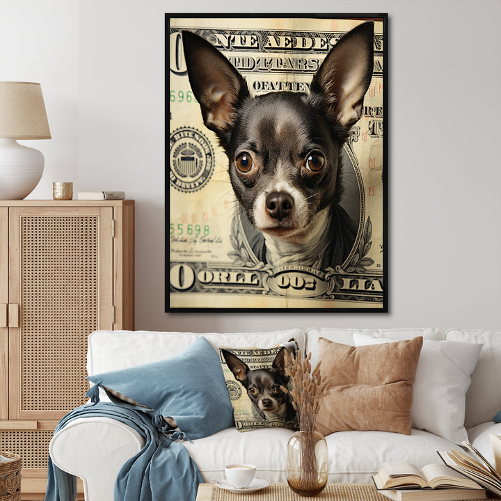 Little Dog On Dollar Bill - Black Dog Wall Art