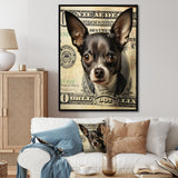 Little Dog On Dollar Bill - Black Dog Wall Art