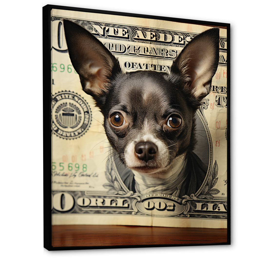 Little Dog On Dollar Bill - Black Dog Wall Art
