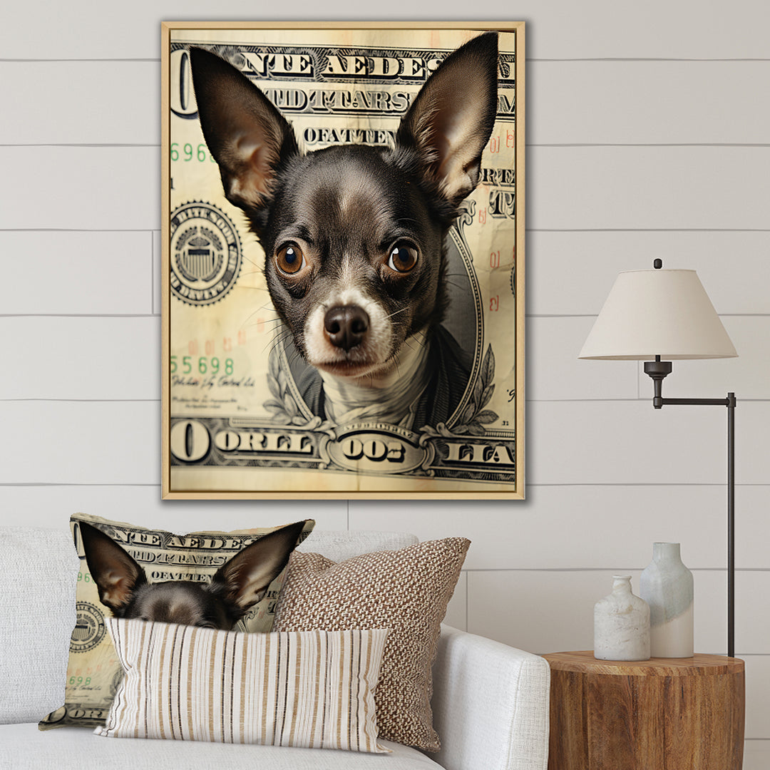 Little Dog On Dollar Bill - Black Dog Wall Art